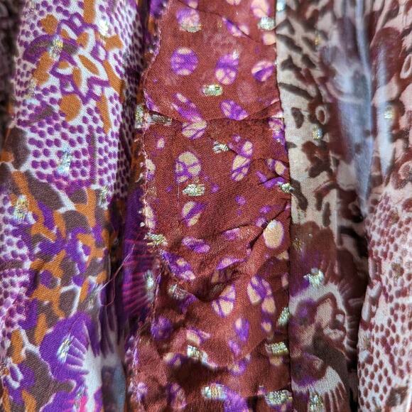 ULLA JOHNSON Elita Ruffle Long Sleeve Blouse Claret Patchwork Size 0 XS Preowned - Picture 12 of 15